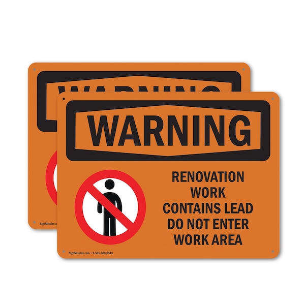 Signmission Renovation Work Contains Lead Do Not Enter OSHA Warning Sign, Plastic, 10in W x 7in L, 2PK OS-2PACK-WS-P-710-L-12794 - main